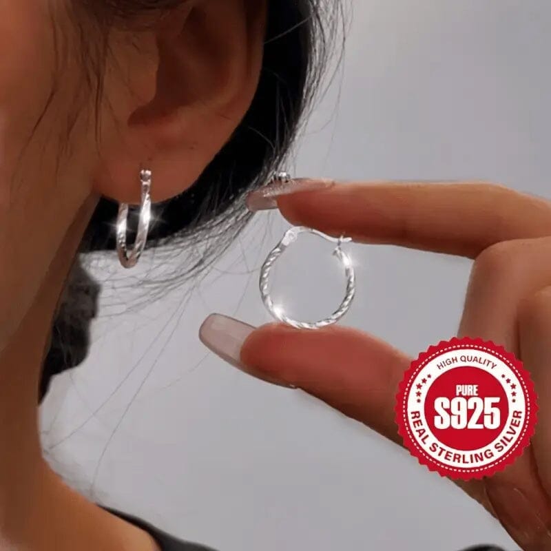 S925 Sterling Silver Geometric Twist Circle Hoop Earrings Fashionable