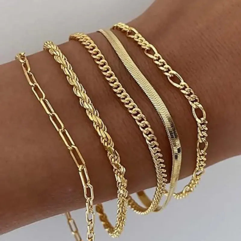 5-Piece: Elegant Multi-Layered Chain Bracelet Set Cheap Low Shipping