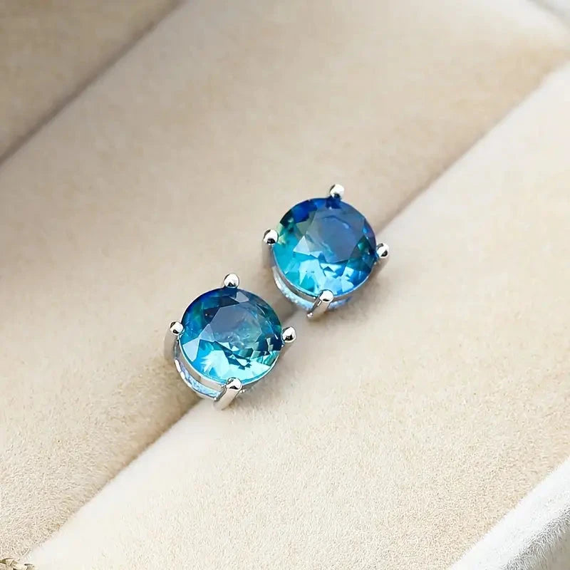 European and American Style Copper Earrings with Blue Zirconium For Sale For Sale