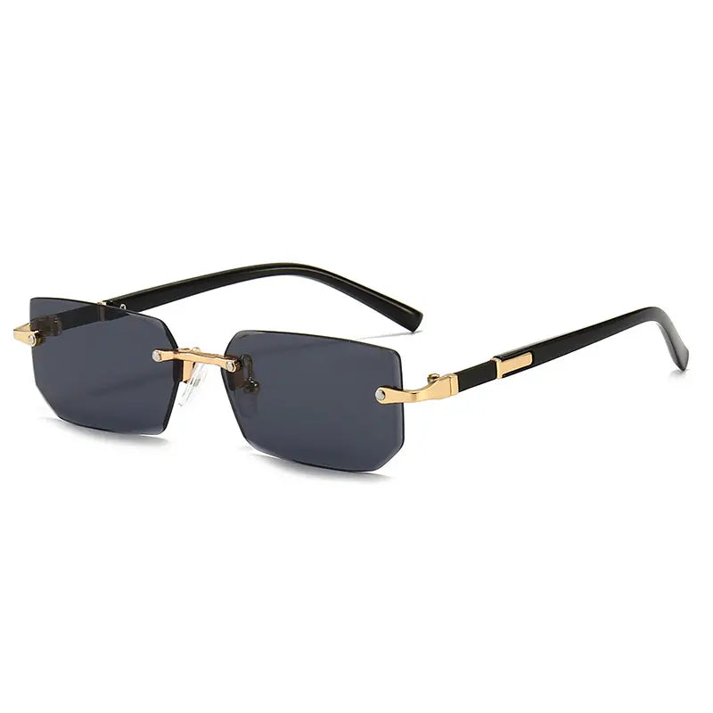 Square Rimless Vintage Sunglasses Stylish Design Golden Frame Black Hip Hop Sunglasses Clearance Latest