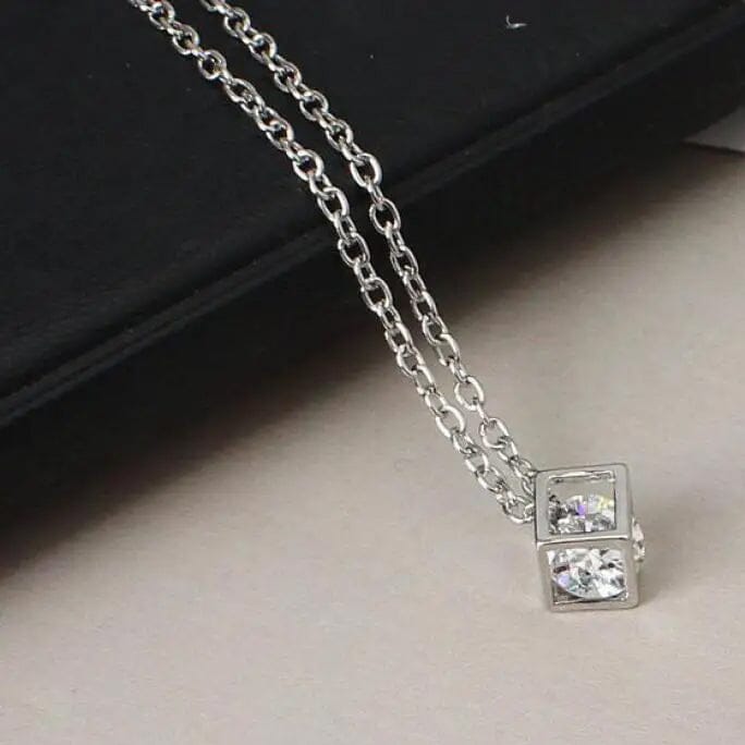 14K Gold Love Cube Three-Dimensional Diamond Shape Necklace Cz Pendant Original Cheap Pice