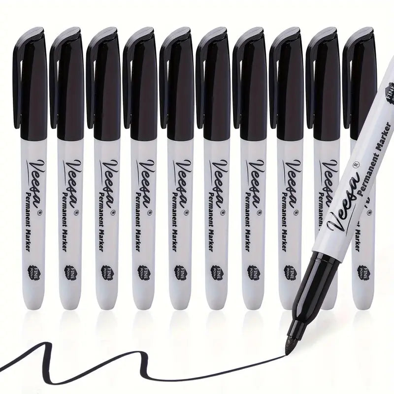 10-Pieces: Black Permanent Markers Fine Tip Brand New Unisex