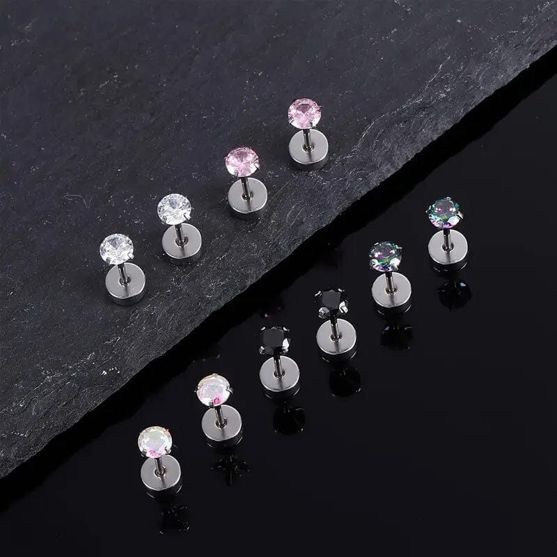 Women's Cubic Zirconia Surgical Stainless Steel Flat Back Earrings Outlet Official