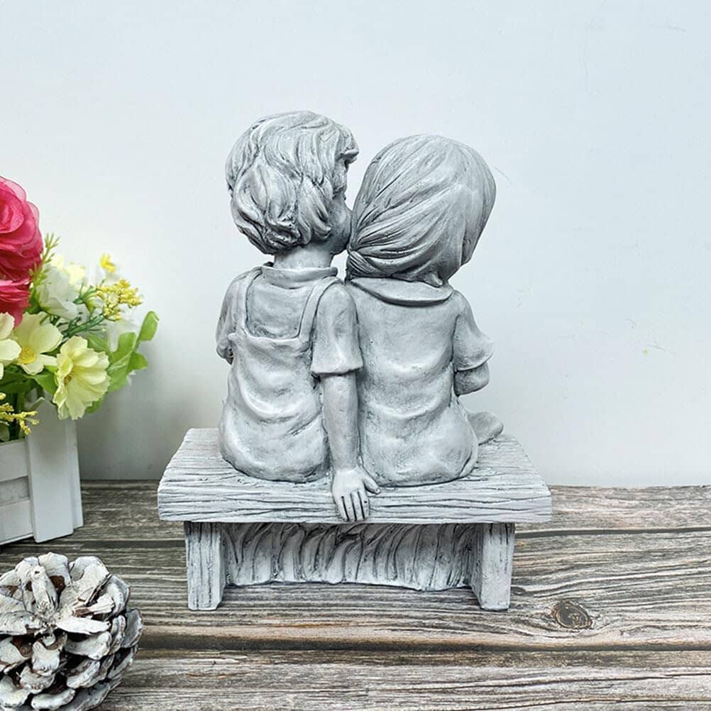 Boy Kissing Girl Statue Sitting on Bench Figurine Outlet 2025 Newest