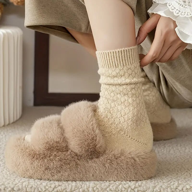 6-Pairs: Autumn and Winter Thick Warm Solid Socks Collections For Sale