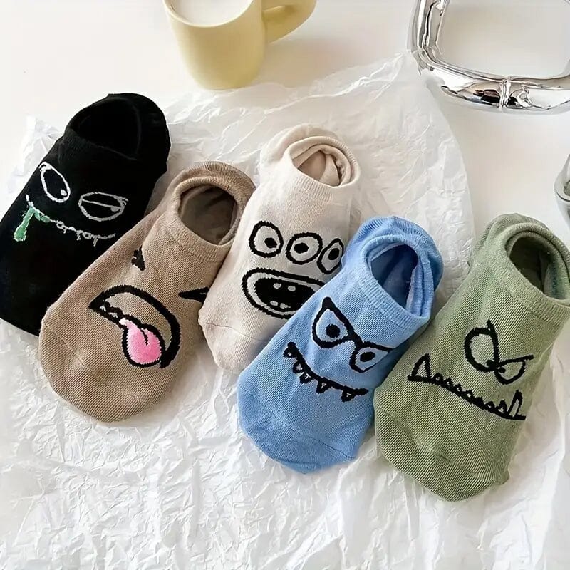 5-Pairs: Cartoon Print Low Cut Ankle Socks Buy Cheap Explore