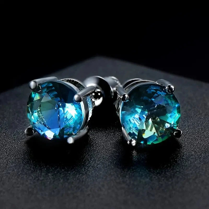 European and American Style Copper Earrings with Blue Zirconium For Sale For Sale