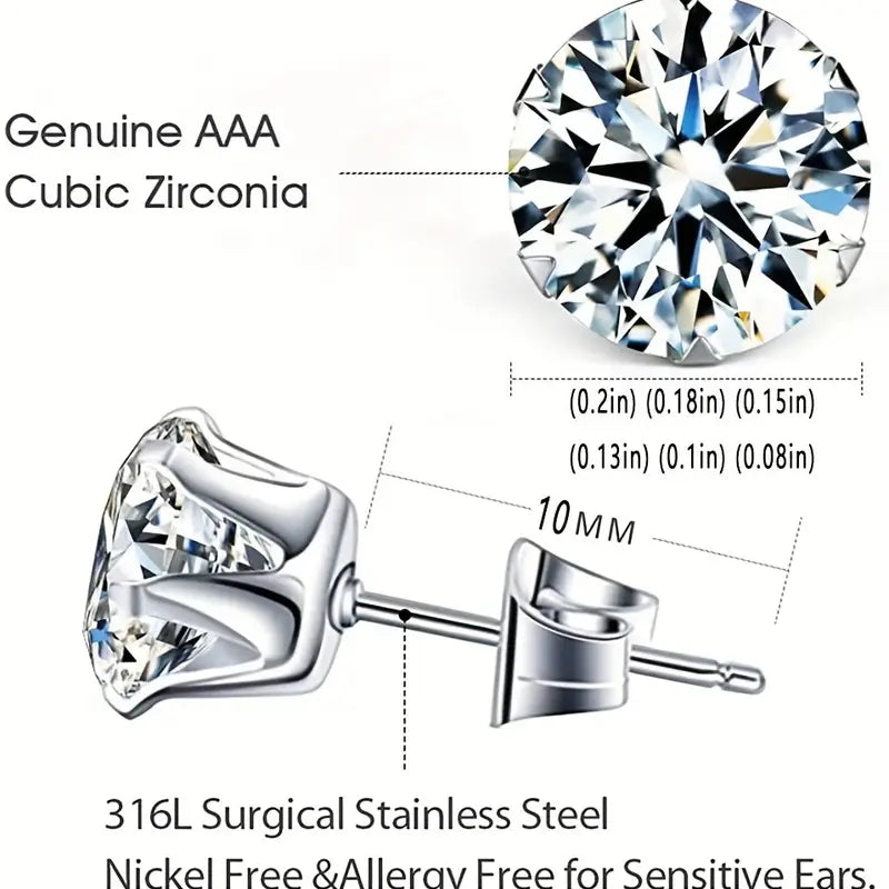 18K Gold Plated Ear Bone Buckle Stainless Steel 6-Prong Zirconia Stud Earrings Sale Outlet Locations