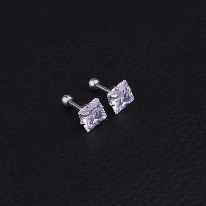 316 Stainless Steel Square Stud Earrings with Cubic Zirconia Accents Outlet Store Cheap Online