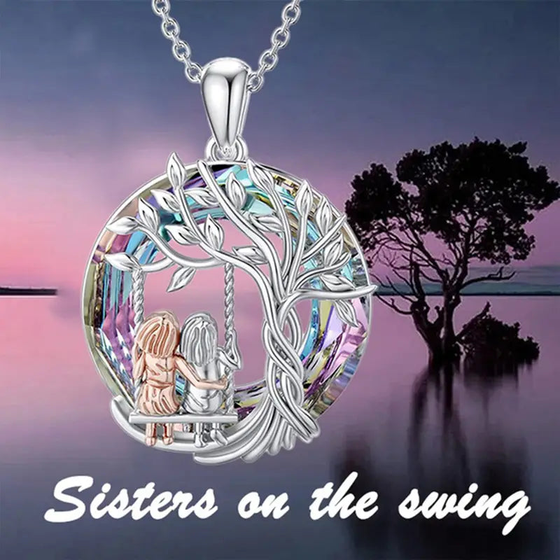 To My Granddaughter, Tree Of Life Sisters On The Swing Pendant Necklace & Card Sale Authentic