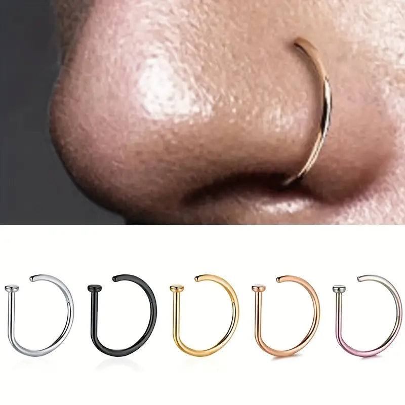 Elegant Punk-Style Stainless Steel Nose Rings - Clip-On Non-Piercing Design For Cheap Sale Online