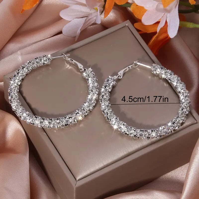 Large Full Rhinestone Silver Hoop Earrings 2025 Cheap Online