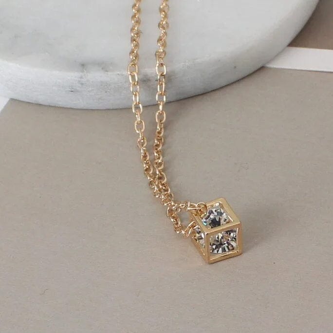 14K Gold Love Cube Three-Dimensional Diamond Shape Necklace Cz Pendant Original Cheap Pice