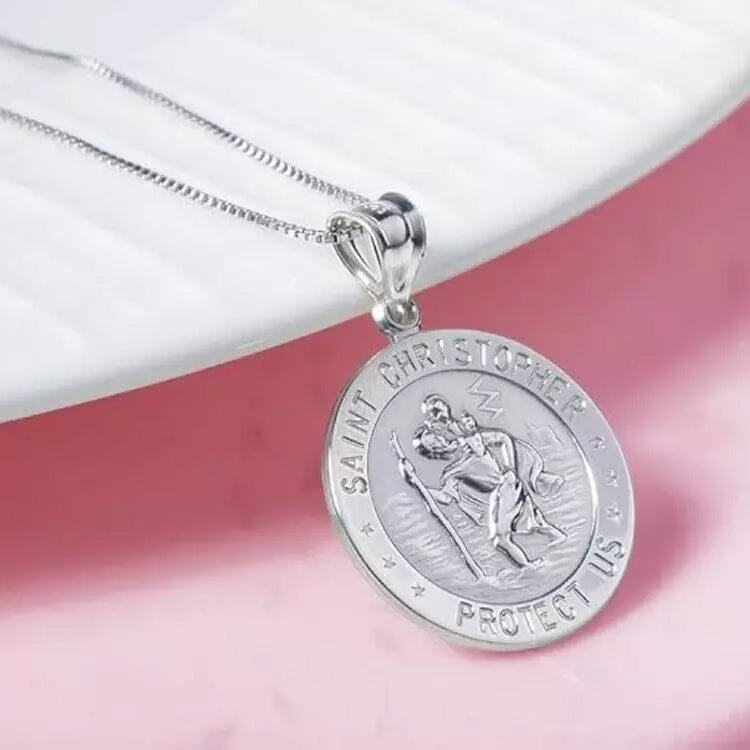 925 Sterling Silver 20MM Saint Christopher Religious Pendant Necklace Many Kinds Of Cheap Online