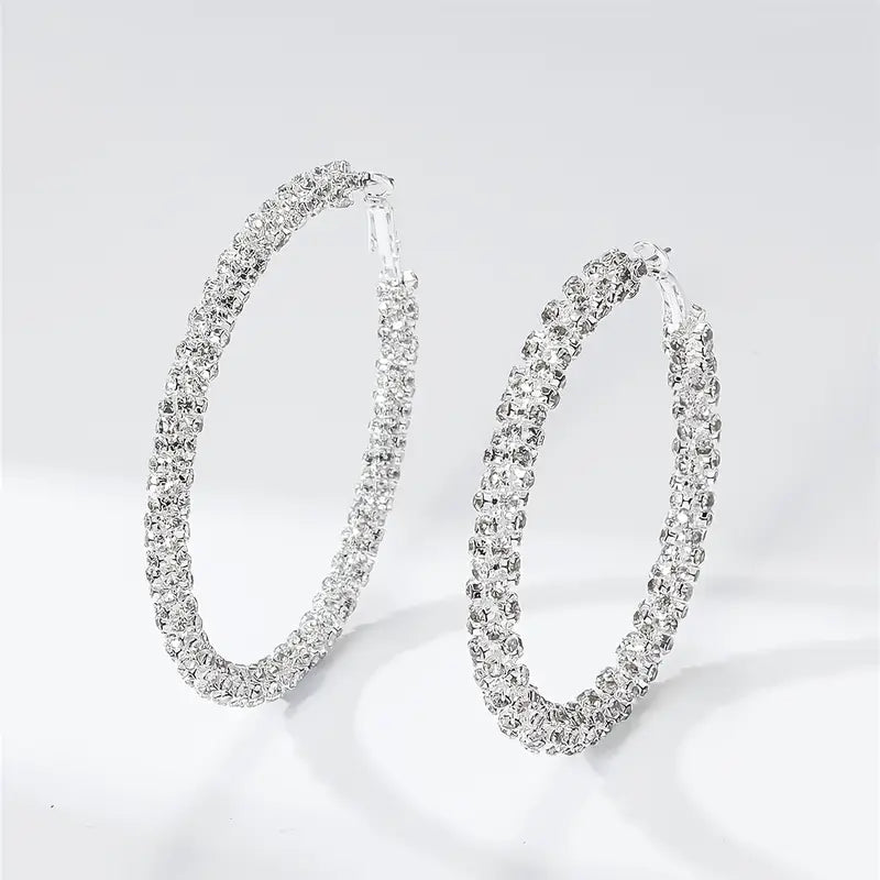 Large Full Rhinestone Silver Hoop Earrings 2025 Cheap Online