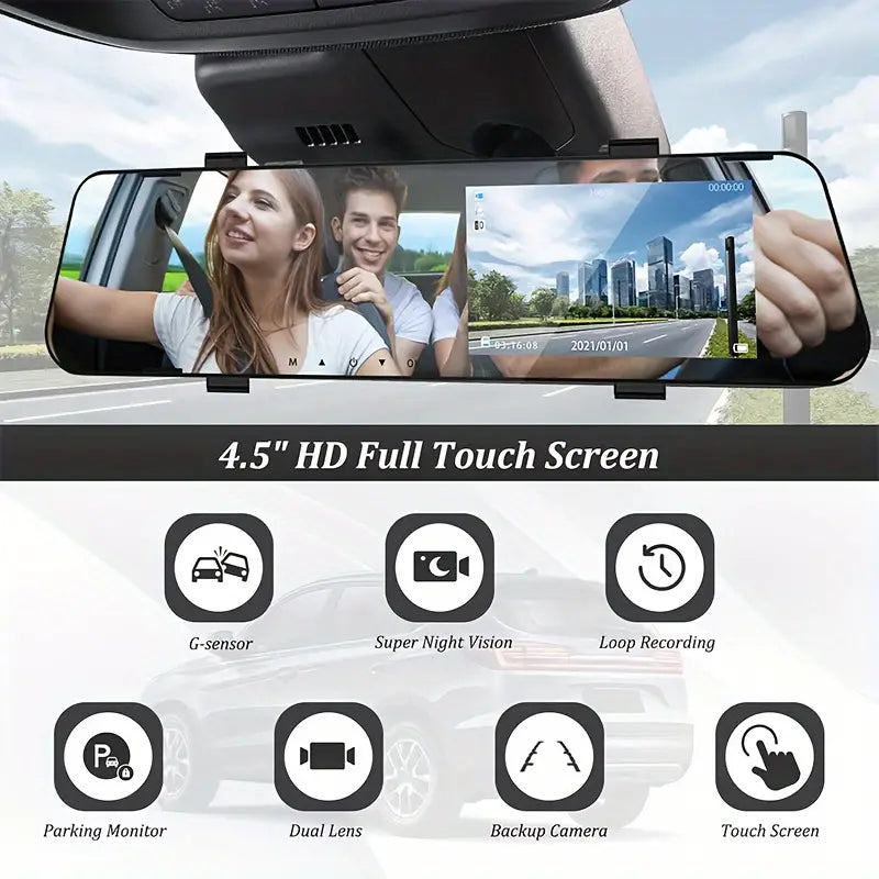 Mirror Dash Cam 4.5 Inch Rear View Mirror 1080P Front and Rear View Dual Cameras Perfect For Sale