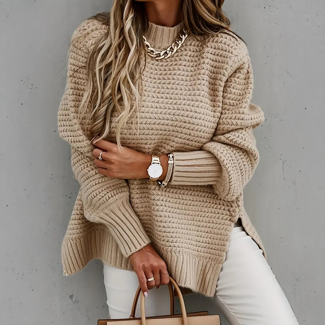 Women's Elegant Long Sleeve High-Low Hem Mock Neck Sweater In China Sale Online