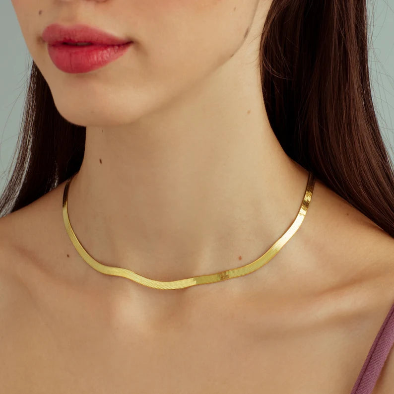 14K Flat Snake Choker Necklace 16 Discount Cost