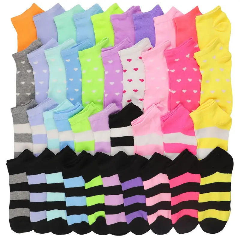 20-Pairs: Candy Color Socks, Casual & Breathable Low Cut Ankle Socks, Women's Stockings & Hosiery Clearance Amazon