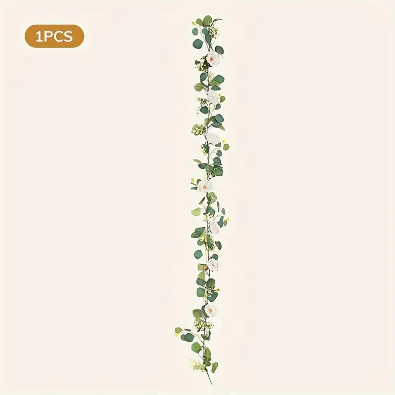 Artificial Eucalyptus Garland With Fake Roses & Gypsophila, Faux Floral Greenery Fashionable