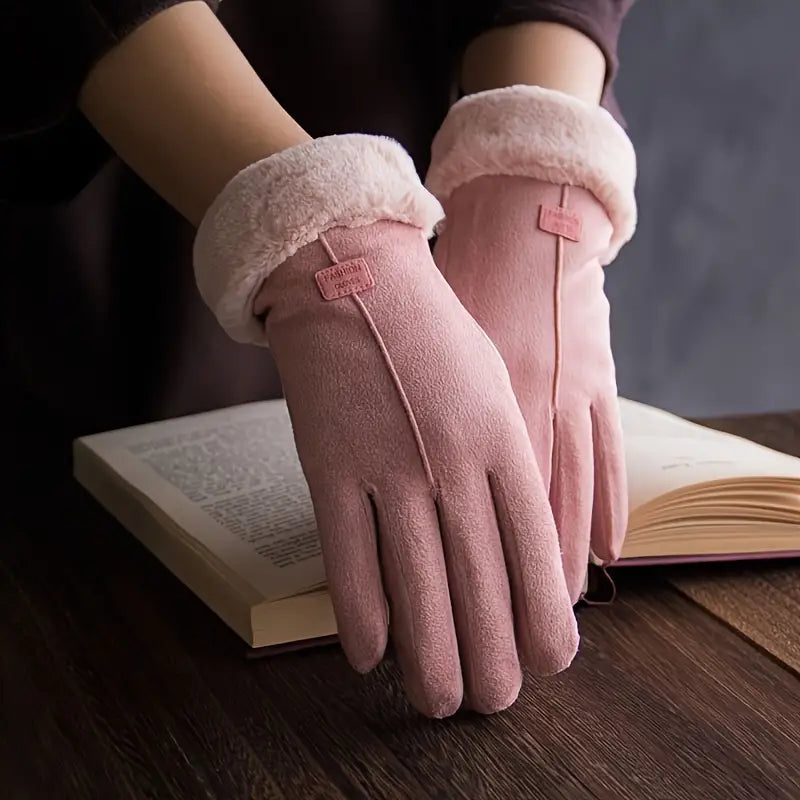 Cashmere Warm Suede Leather Plush Touch Screen Gloves Free Shipping