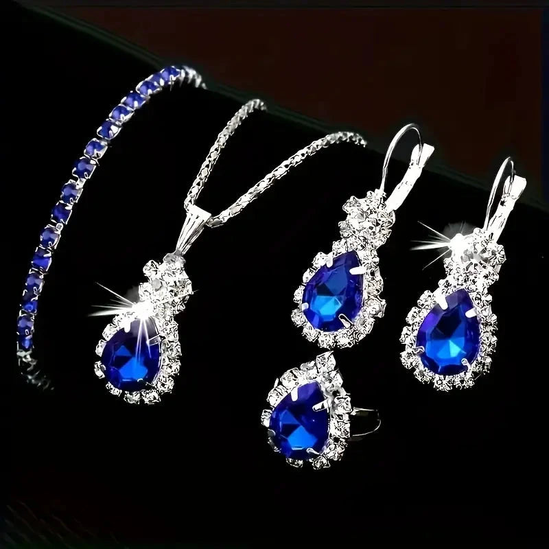 5-Piece Set: Stylish Jewelry Set for Women, Pair of Earrings, Necklace, Ring and Bracelet Adorned with Glass Accents Discount 2025 Unisex