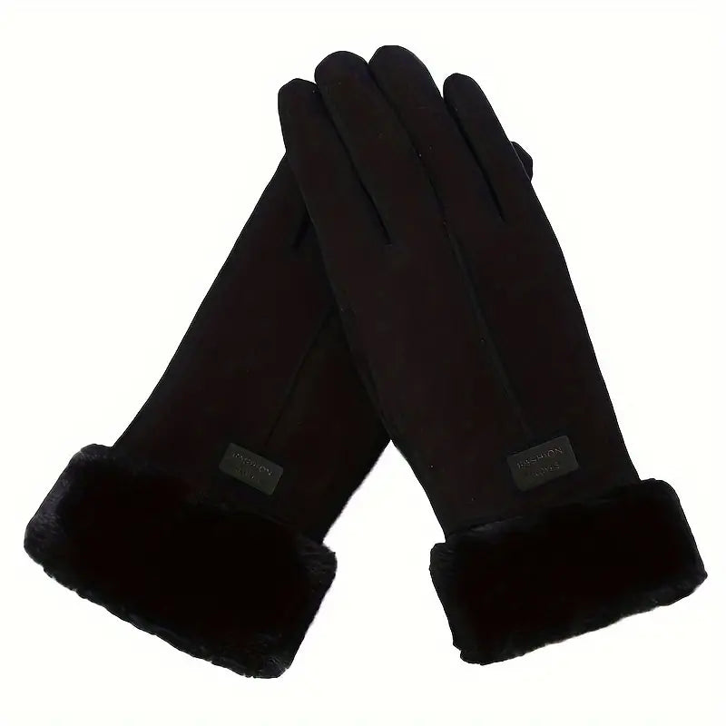 Cashmere Warm Suede Leather Plush Touch Screen Gloves Free Shipping