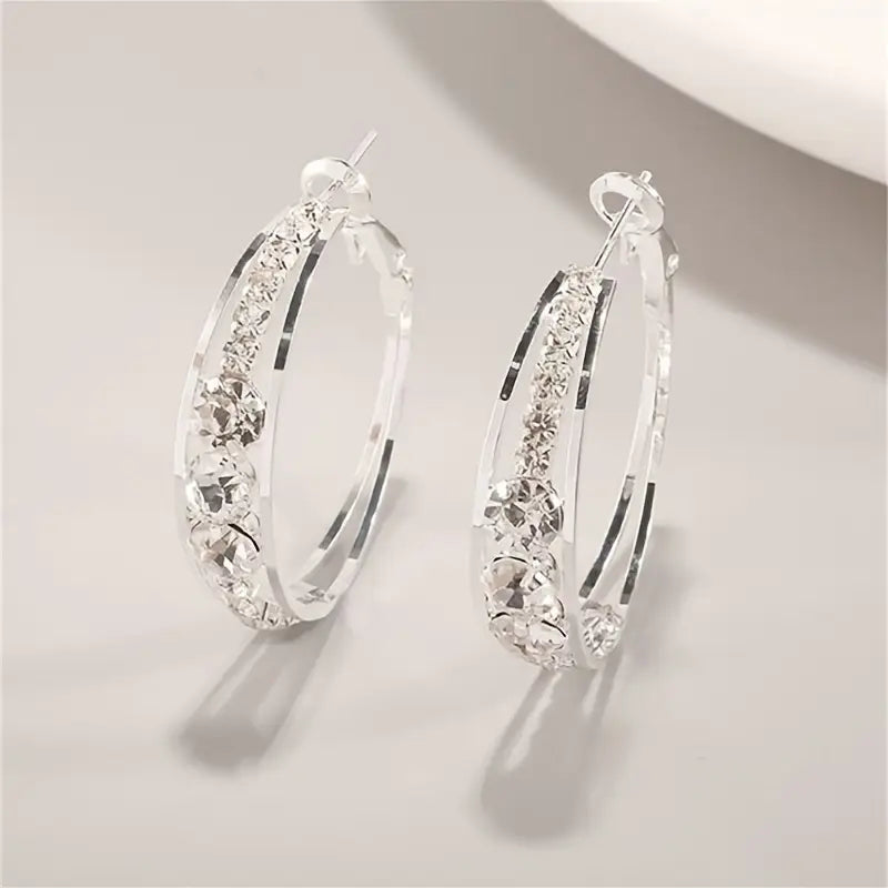 Hoop Earrings Inlaid Shiny Rhinestone For Ladies Fashion Style Online