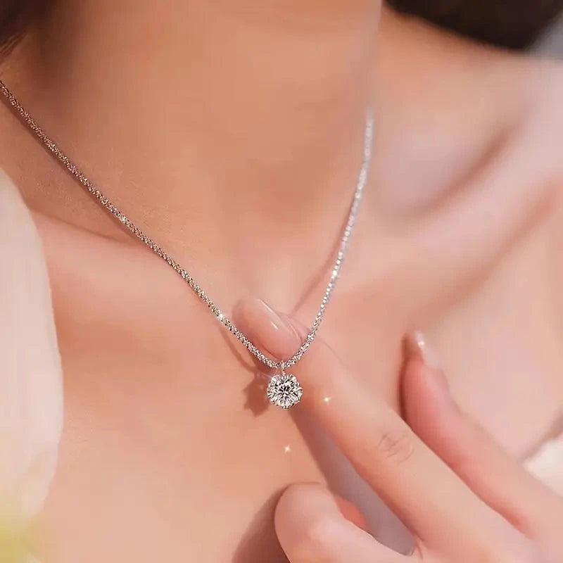 Sparkling Wave-Shaped Six-Claw Single Zirconia Pendant Necklace Footlocker Finishline Online