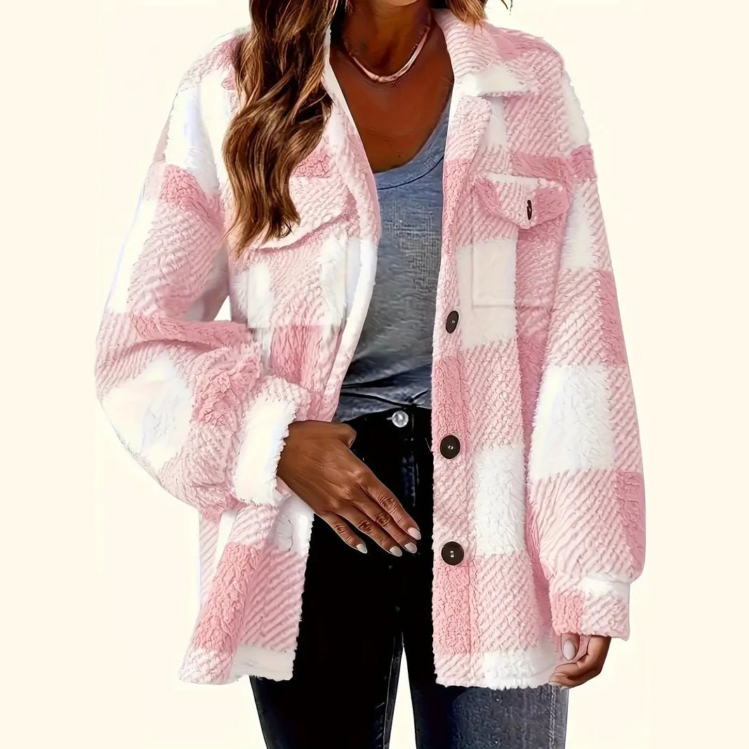 Plaid Pattern Button Front Jacket, Elegant Long Sleeve Warm Outerwear For Fall & Winter Finishline