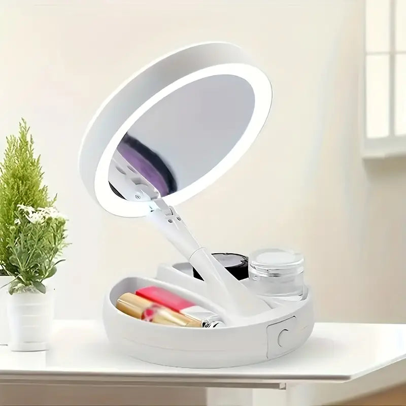 LED Vanity Mirror with Storage Tray, Dual-Sided 1X & 10X Magnification Cheap 2025 Newest