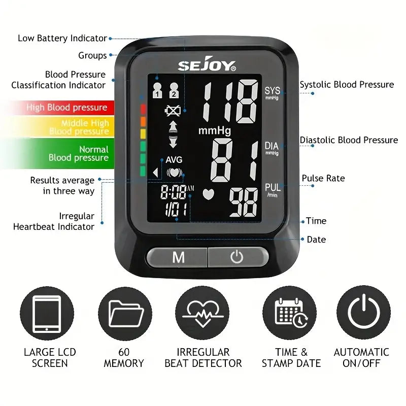 SEJOY Wrist Blood Pressure Monitor Automatic Digital Cuff Heart Rate BP Machine Countdown Package Cheap Online