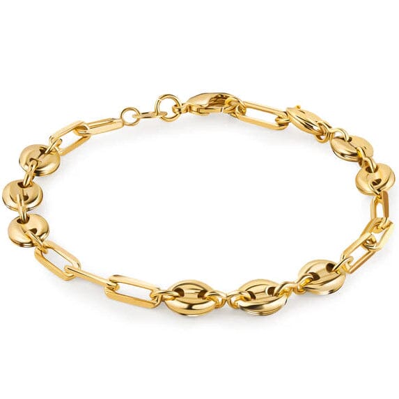 18K Gold Mariner and Paperclip Link Bracelet, 8 Inches Sale Genuine