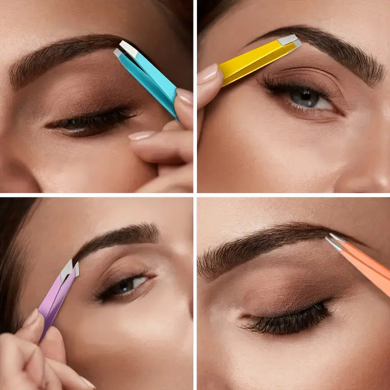 4-Pieces: Tweezers For Eyebrows, Straight, Slant, Angled and Pointy Tip Looking For