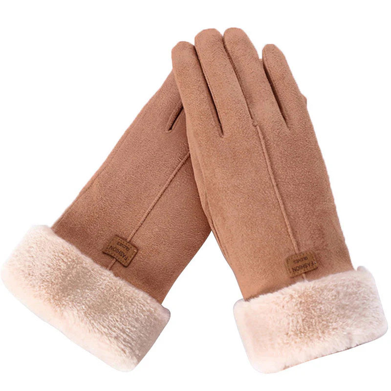 Cashmere Warm Suede Leather Plush Touch Screen Gloves Free Shipping