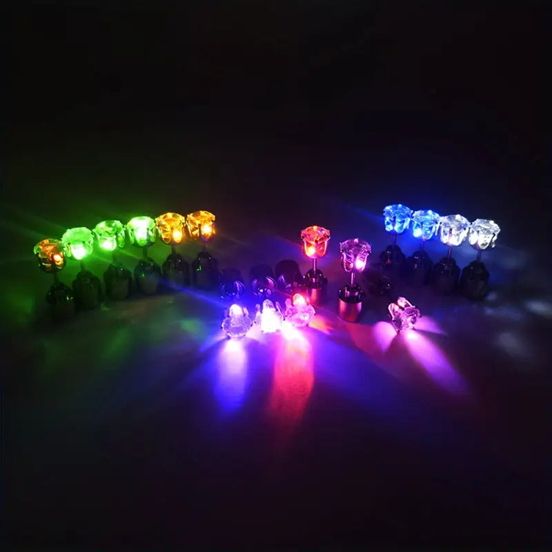 Glowing Rainbow LED Earrings: Color-Changing Ear Drop Pendants with Light-Up Crown Studs Online Shop From China