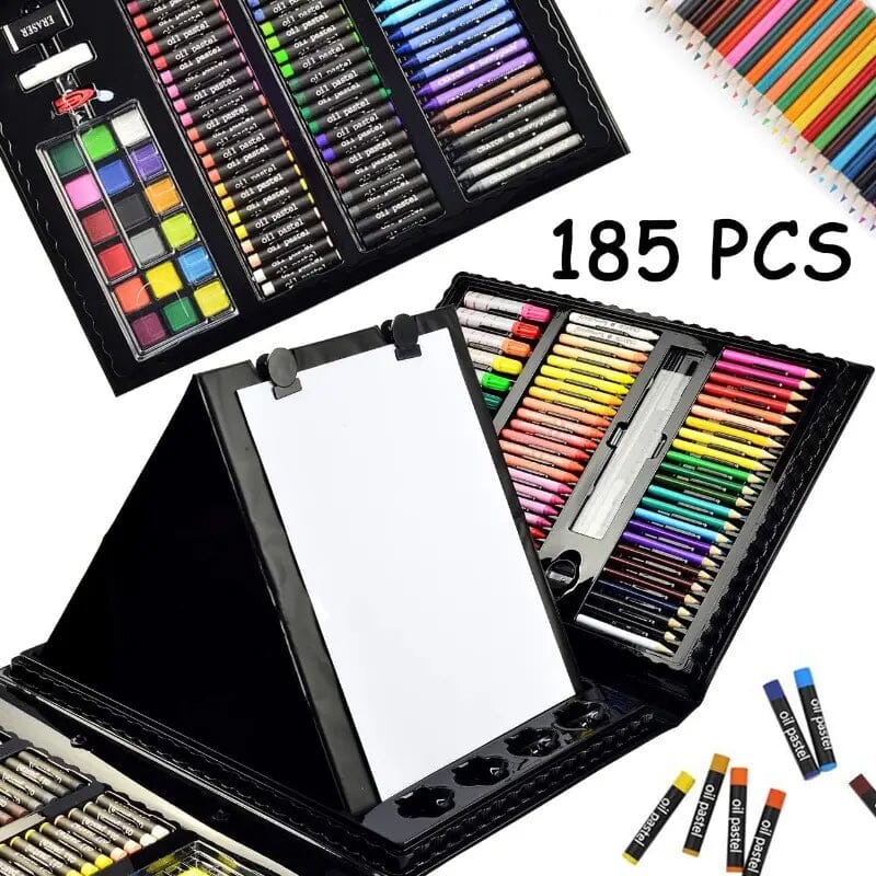 185-Piece: Double-Sided Trifold Easel Art Kit Discount For Sale