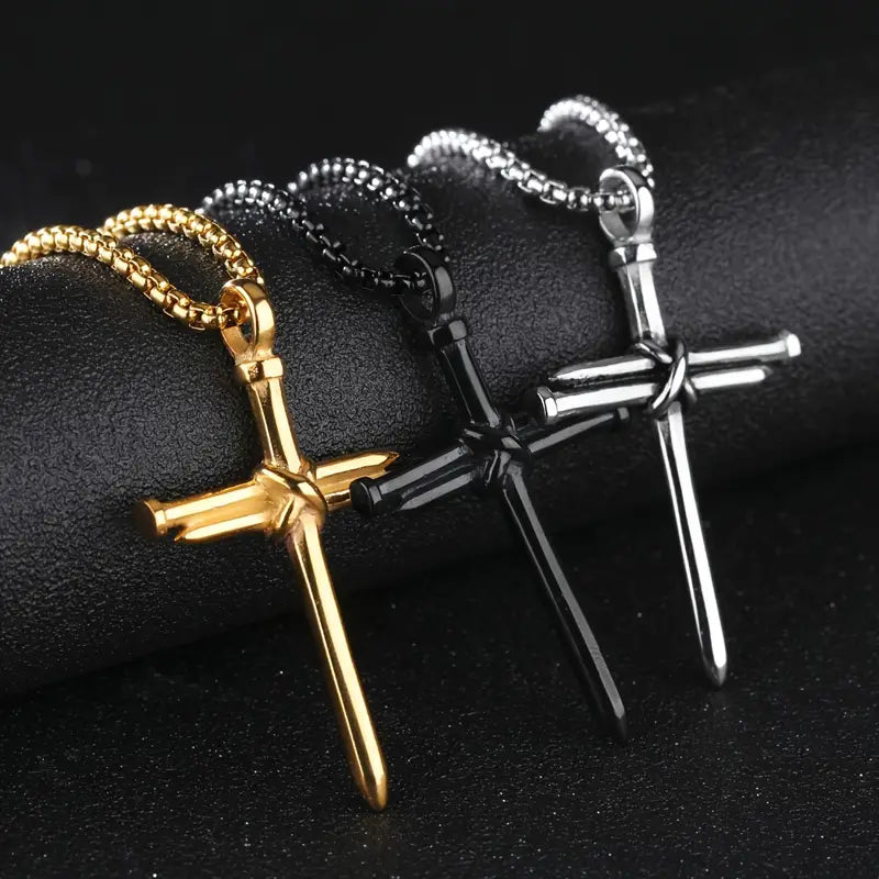 Titanium Steel Casting Steel Nails Cross Men's Pendant Punk Style Free Shipping Cheap