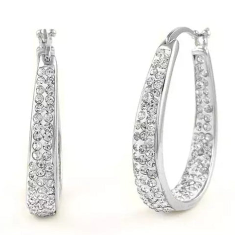 18K White Gold Inside Out Crystal Hoops Made With Crystals From Swarovski Best Seller