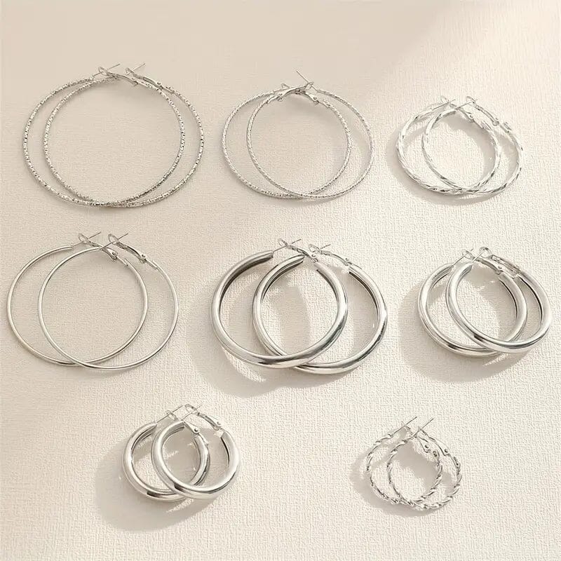 8-Pairs: Alloy Hoop Earrings Set Recommend Cheap Pice