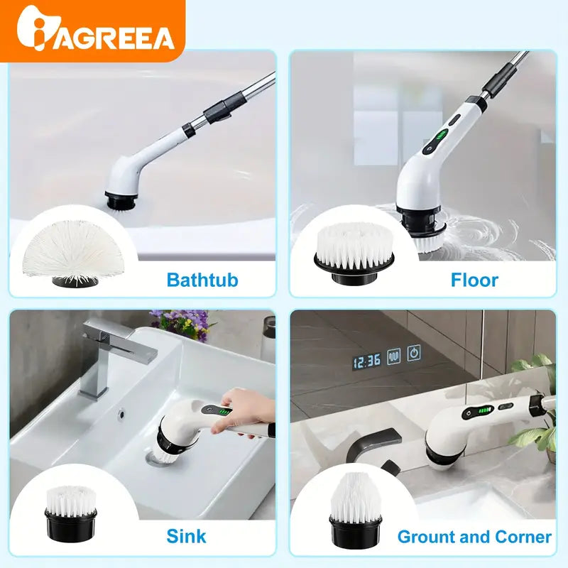 Electric Rotary Scrubber with Replaceable 8 Brush Heads and Adjustable Extension Handle Genuine Sale Online