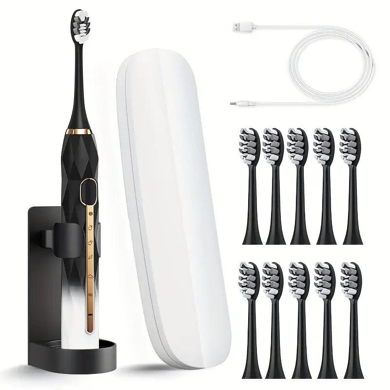 Waterproof USB Rechargeable Electric Toothbrush with 10 Replaceable Toothbrush Heads, Charger and Case Sale Affordable