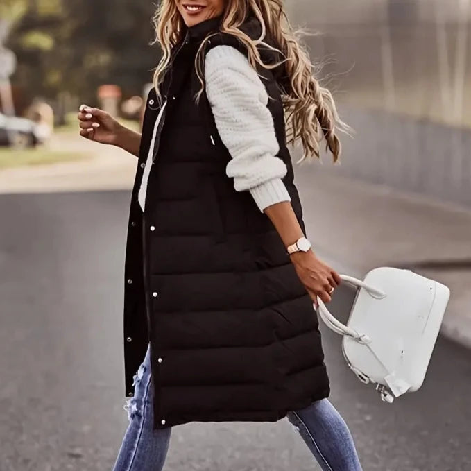 Casual Sleeveless Long Button Front Hooded Coat Outerwear Official Online