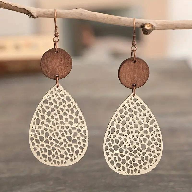 Vintage Hollow Leaf Shape PU Leather Earrings Cheap Sale Outlet