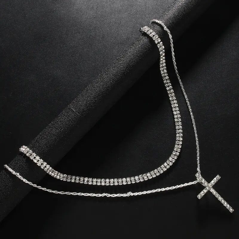 Women's Double Layer Artificial Crystal Cross Pendant Necklace Discount Recommend