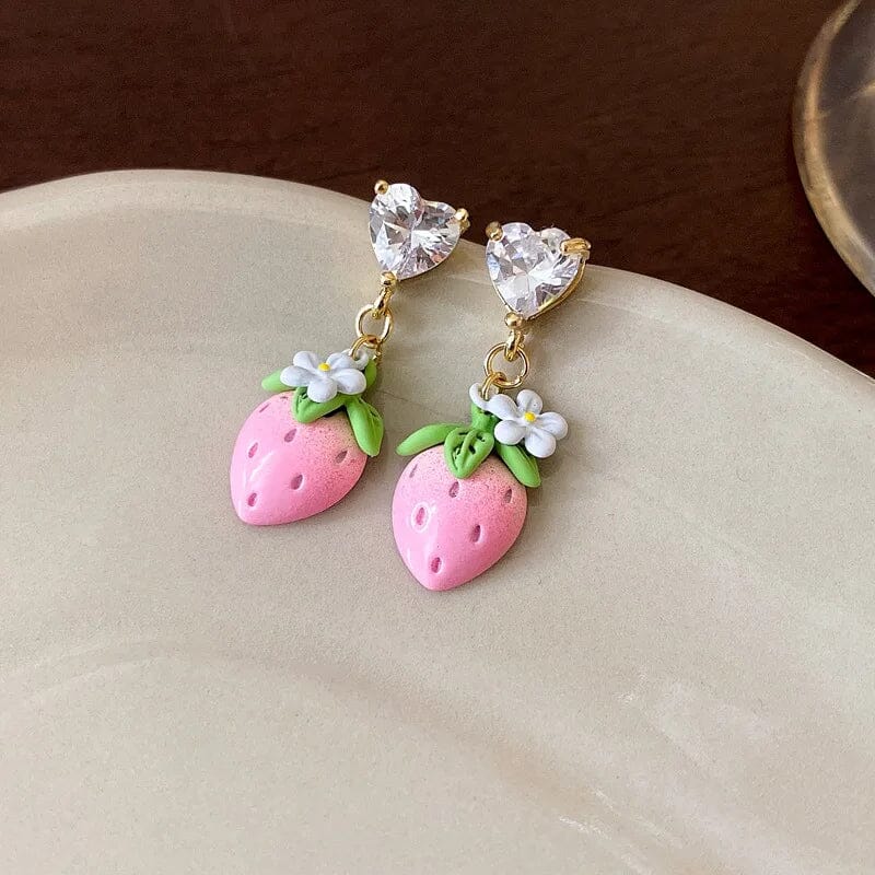 14K-Gold Cute Strawberry Hanging Earring Very Cheap Sale Online