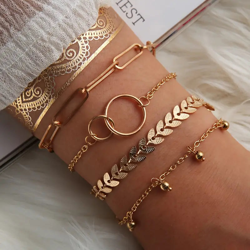 4-Pieces: Vintage Leaf Pendant Hand Chain Bracelet Set For Women Recommend Cheap Pice