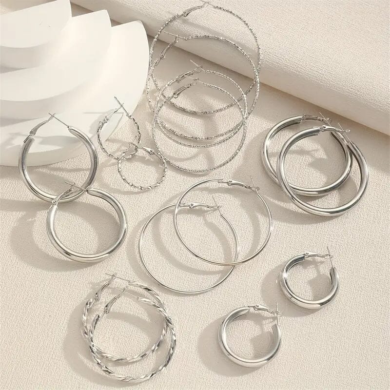 8-Pairs: Alloy Hoop Earrings Set Recommend Cheap Pice