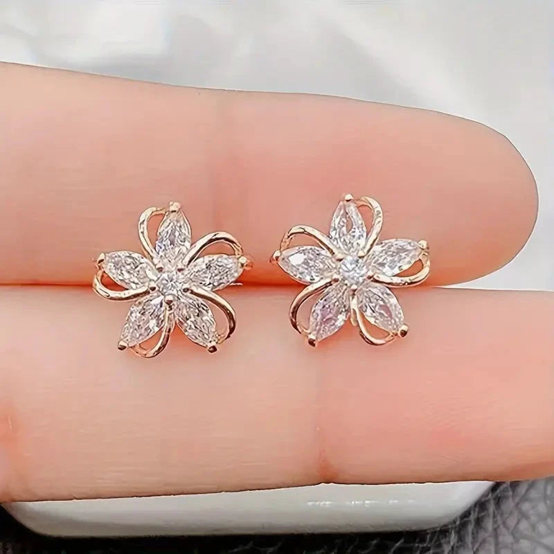 Stylish Zirconia Petal Flower Stud Earrings Cheap Sale For Cheap