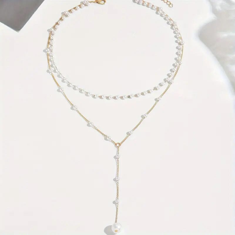 Elegant Vintage Style Double-Layer Pendant Necklace with Imitation Pearl Accents and Tassel Drop Authentic Cheap Pice